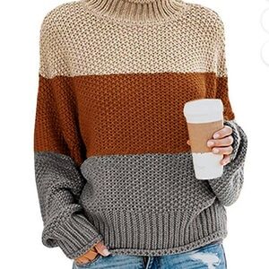 Women's Oversized Sweater Batwing Sleeve Cable knit  Sweater M Beige/Bro…